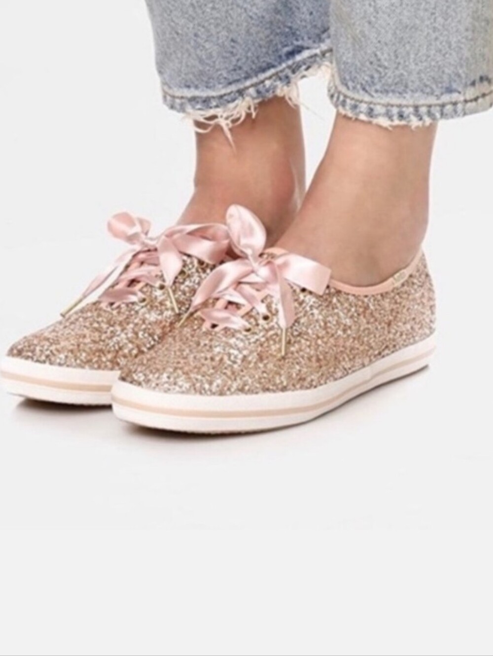 Kate Spade X Keds Rose Gold Glitter Satin Sneakers